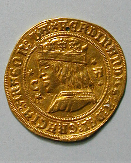 CUÁDRUPLE DUCADO DE FERNANDO II DE ARAGÓN (detalle)